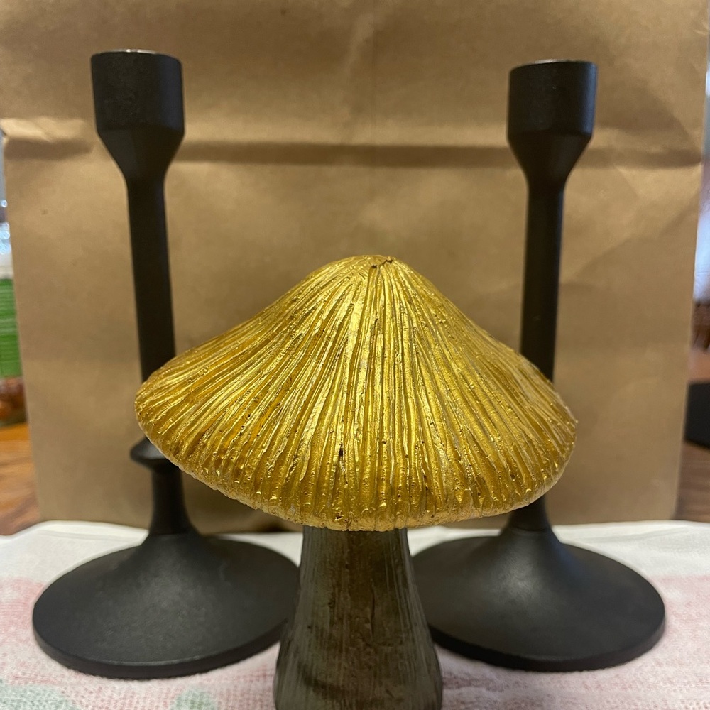 Gold and Black Mushroom Candle Holder Set